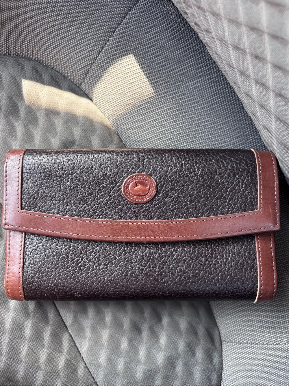 Dooney & Bourke Dark Brown Leather Continental Wallet with Chestnut Trim